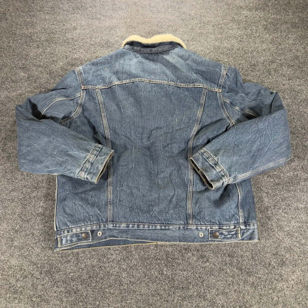 Levi's Sherpa Trucker Jacket Denim Fleece Lined Jean Coat Large Blue Mens L